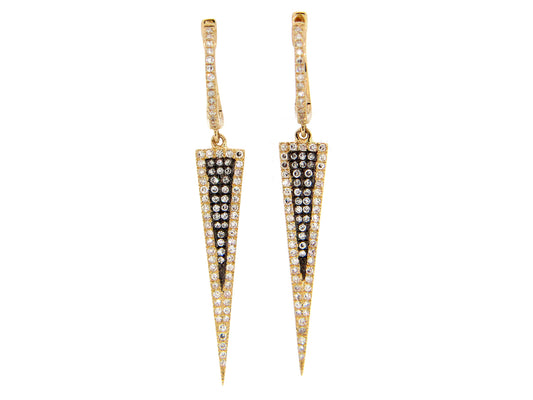 DIAMOND EARRING, 14K YELLOW GOLD, CENTER DIAMONDS,  BLACK FINISH, (N)