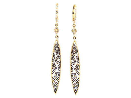 DIAMOND EARRING, 14K YELLOW GOLD, CENTER DIAMOND BLACK FINISH, (N)