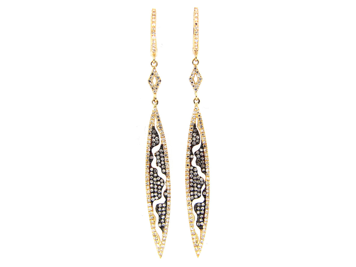 DIAMOND EARRING, 14K YELLOW GOLD, CENTER DIAMOND BLACK FINISH, (N)