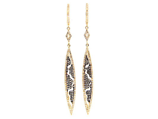DIAMOND EARRING, 14K YELLOW GOLD, CENTER DIAMOND BLACK FINISH, (N)