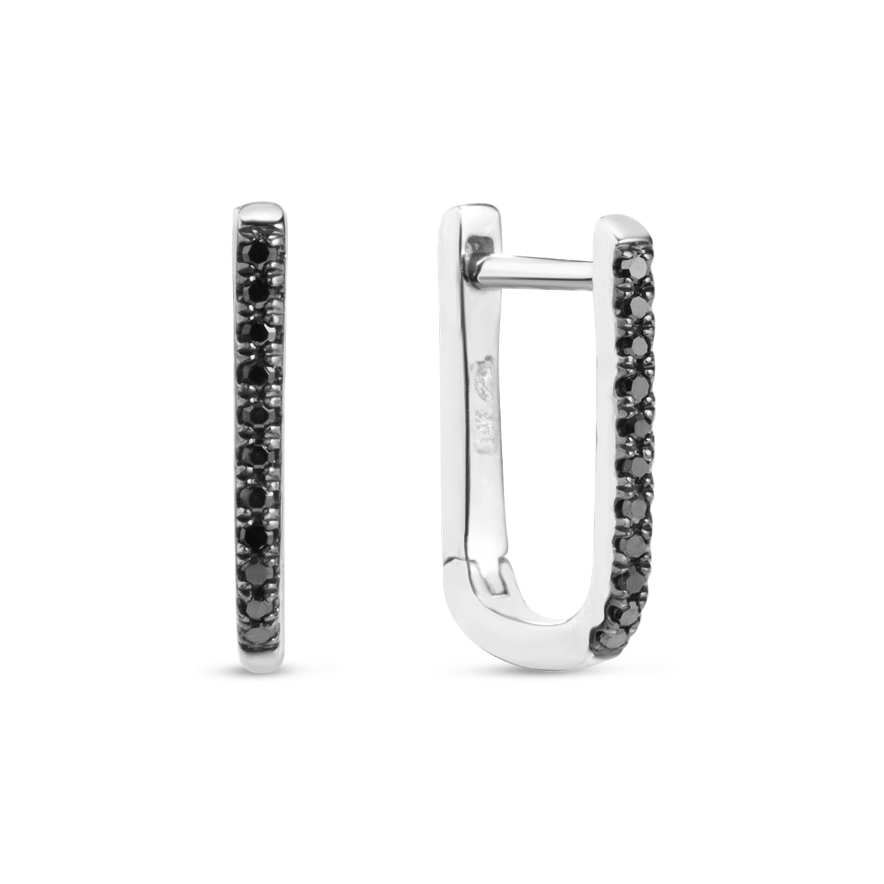 Black Diamond Rectangle Slim Huggie Earring