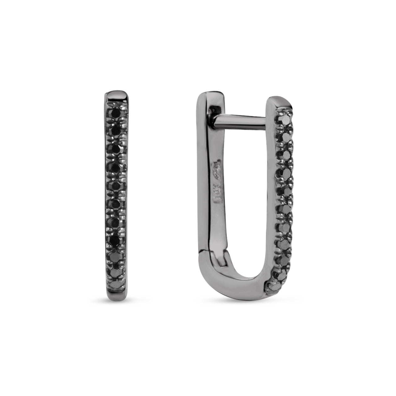 Black Diamond Rectangle Slim Huggie Earring