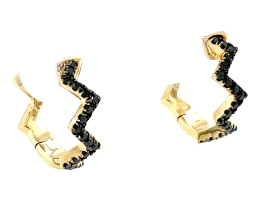 BLACK DIAMOND ZIGZAG HUGGY EARRING, 12MM