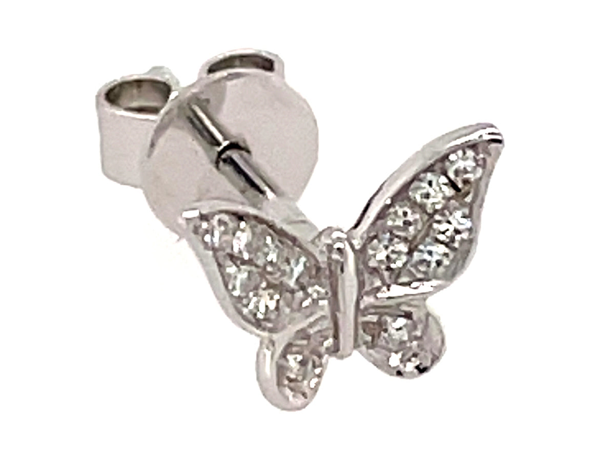 SINGLE DIAMOND BUTTERFLY STUD EARRING, 14KW, 8X6MM