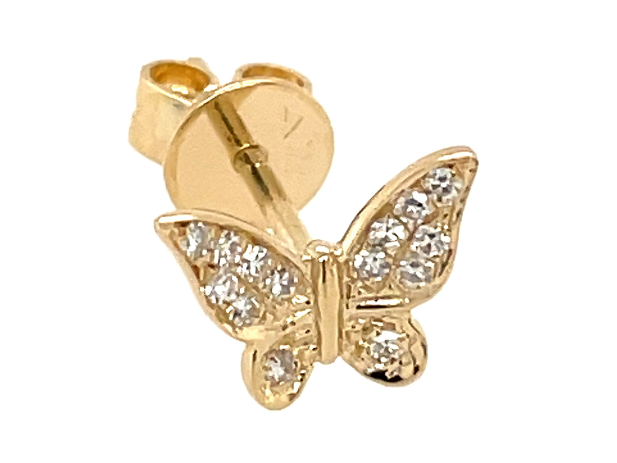 SINGLE DIAMOND BUTTERFLY STUD EARRING, 14KY, 8X6MM