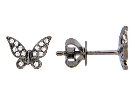 DIAMOND BUTTERFLY STUD EARRING, 14K BLACK FINISH, 8X6MM, (N)