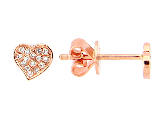 DIAMOND HEART STUD EARRING, 18KR, 4.7X5.1MM, (N)