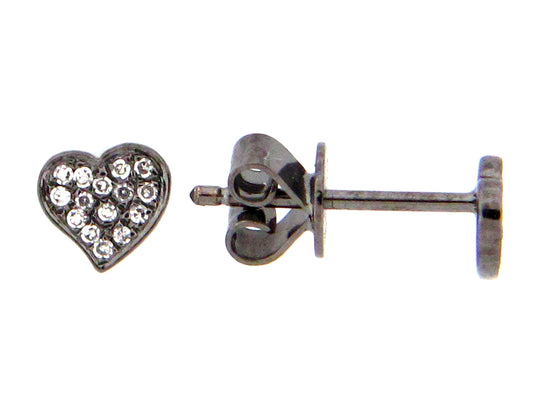 DIAMOND HEART STUD EARRING, 14K BLACK FINISH, 4.7X5.1MM, (N)