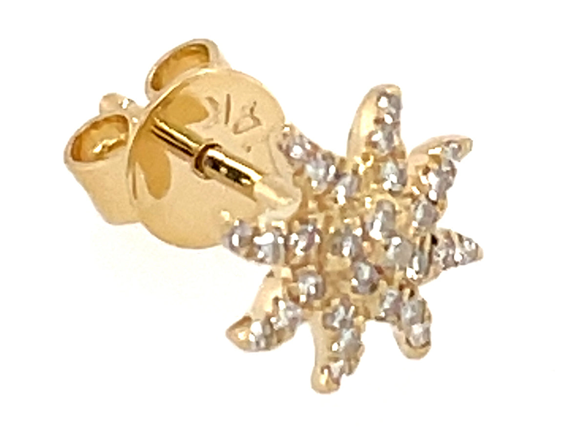 SINGLE DIAMOND SUN STUD EARRING, 14KY (N)