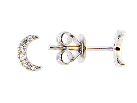 DIAMOND CRESCENT MOON STUD EARRING, 18KW, 5.8MM, (N)