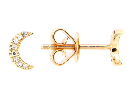 DIAMOND CRESCENT MOON STUD EARRING, 18KY, 5.8MM, (N)
