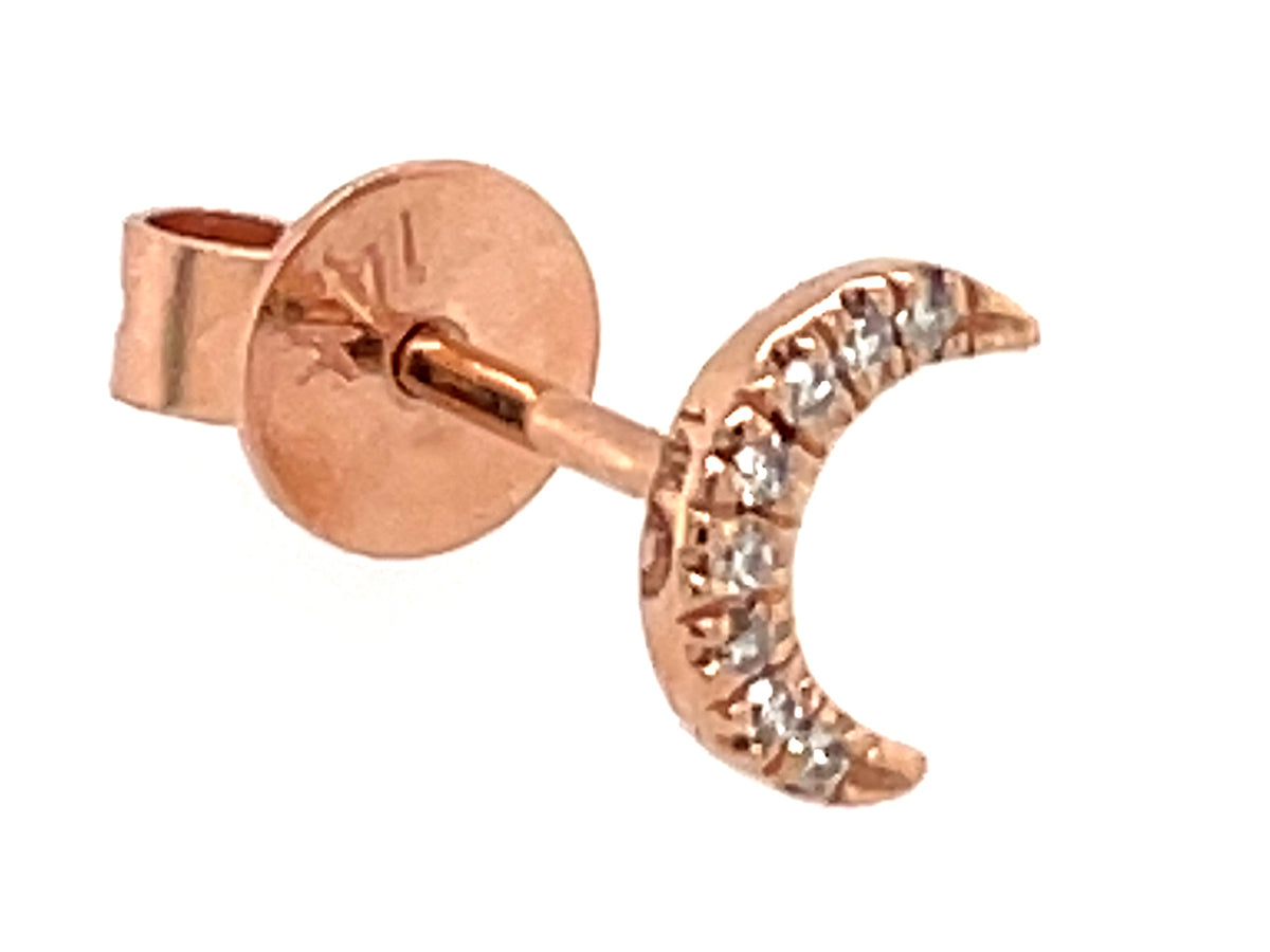 SINGLE DIAMOND CRESCENT MOON STUD EARRING, 14KR