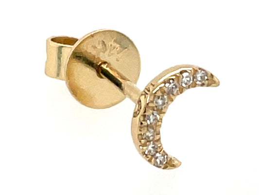 Single Diamond Crescent Moon Stud Earring, 14ky