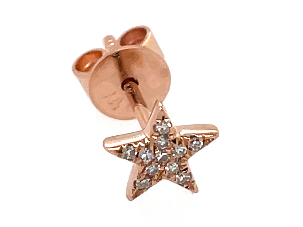 SINGLE DIAMOND STAR STUD EARRING, 14KR, 6 MM, (N)