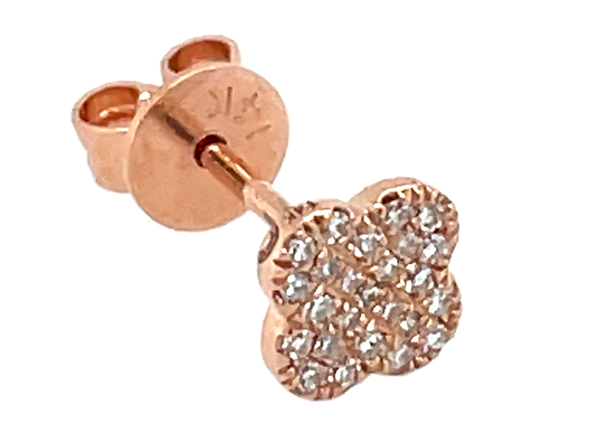 SINGLE DIAMOND CLOVER STUD EARRING, 14KR, 6X6 MM POINT TO POINT (N)