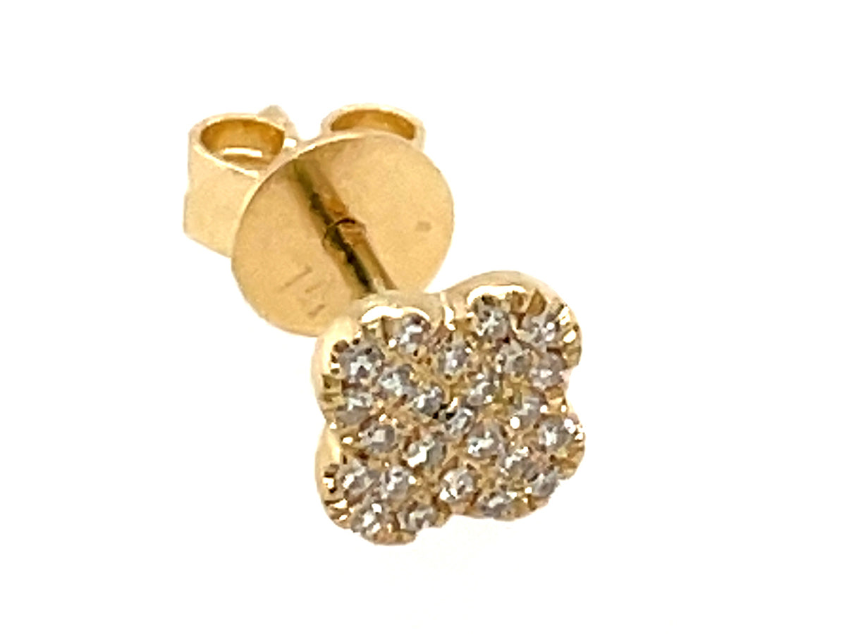 SINGLE DIAMOND CLOVER STUD EARRING, 14KY, 6X6 MM POINT TO POINT (N)