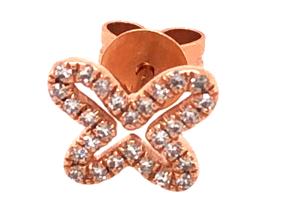 SINGLE DIAMOND OPEN BUTTERFLY STUD EARRING, 14KR (N)