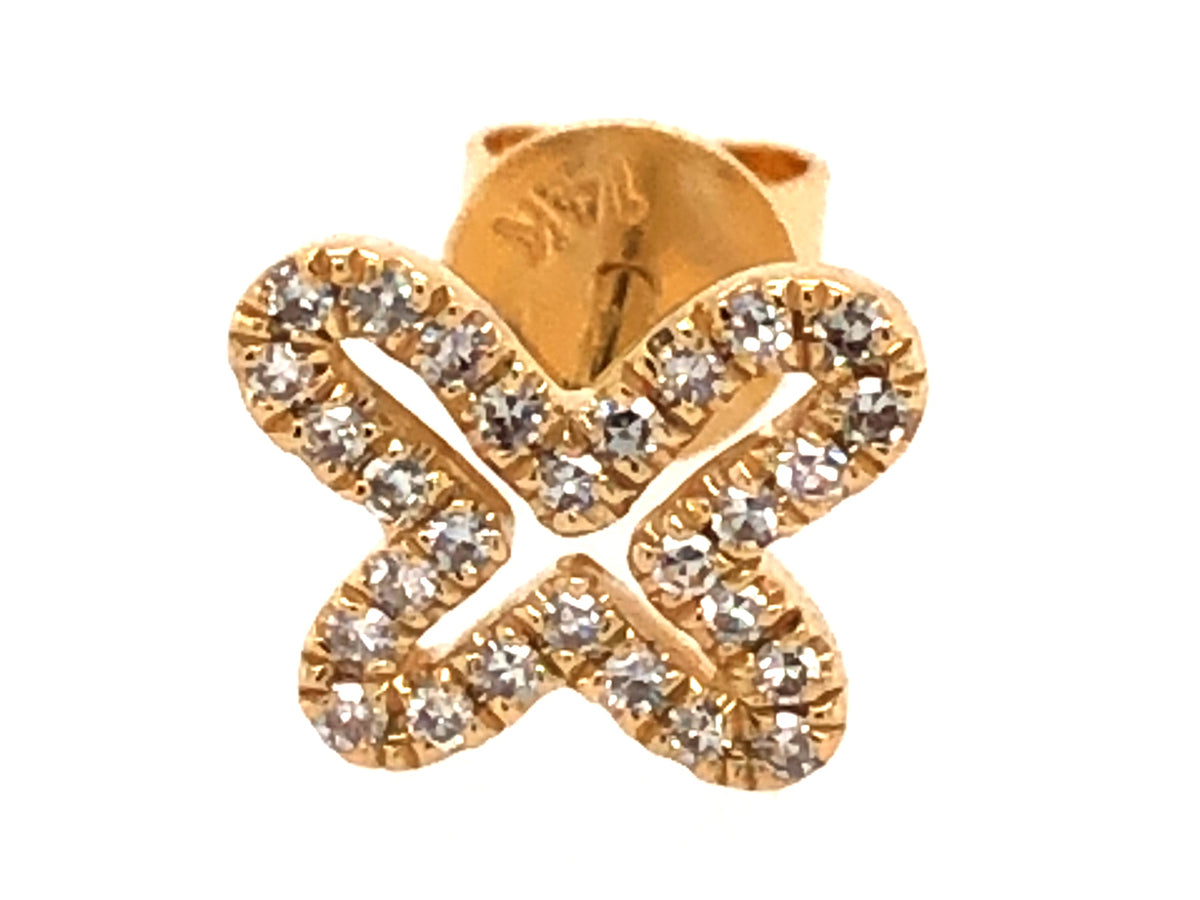 SINGLE DIAMOND OPEN BUTTERFLY STUD EARRING, 14KY (N)