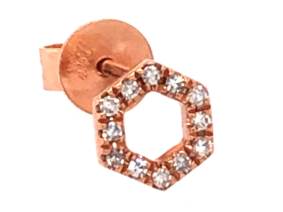 SINGLE DIAMOND HEXAGON STUD EARRINGS, 14KR (N)