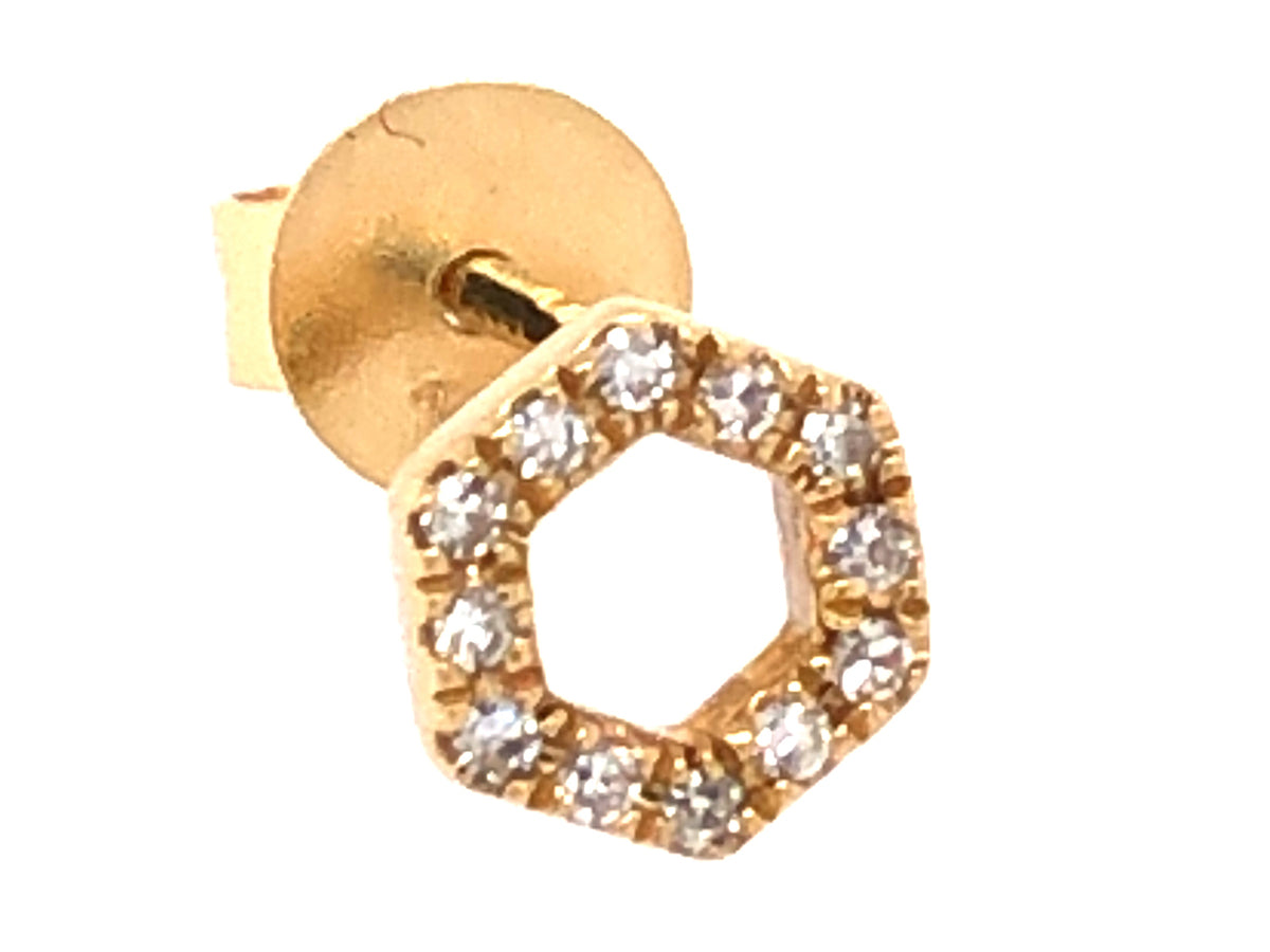 SINGLE DIAMOND HEXAGON STUD EARRINGS, 14KY (N)