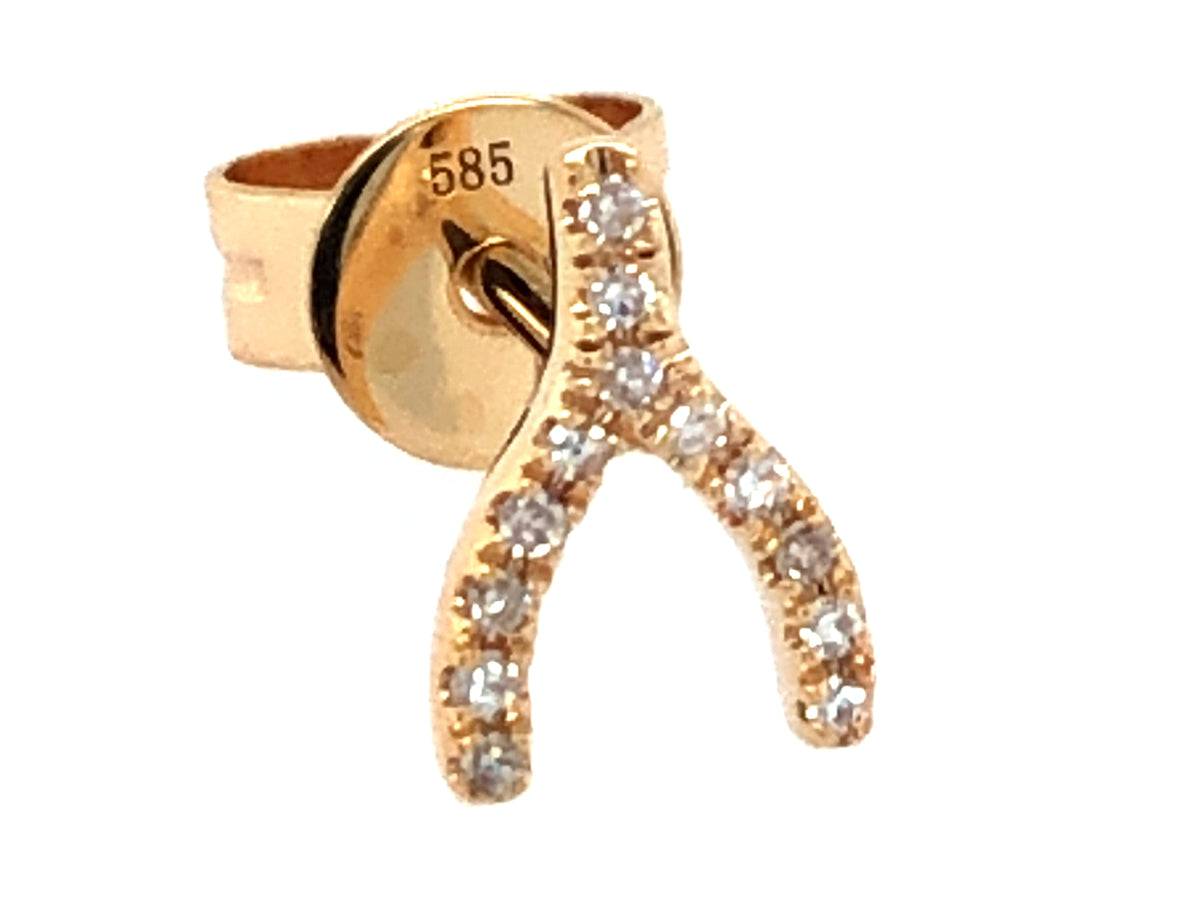 SINGLE DIAMOND WISHBONE STUD EARRING