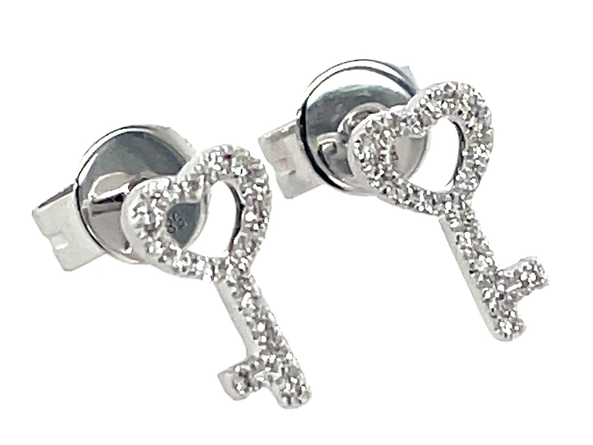 DIAMOND KEY HEART STUD EARRING