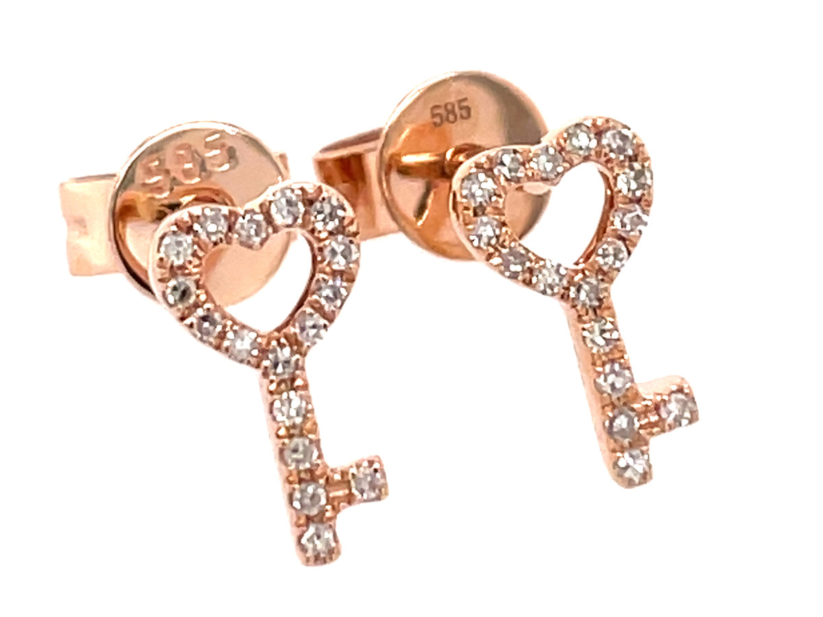 DIAMOND KEY HEART STUD EARRING