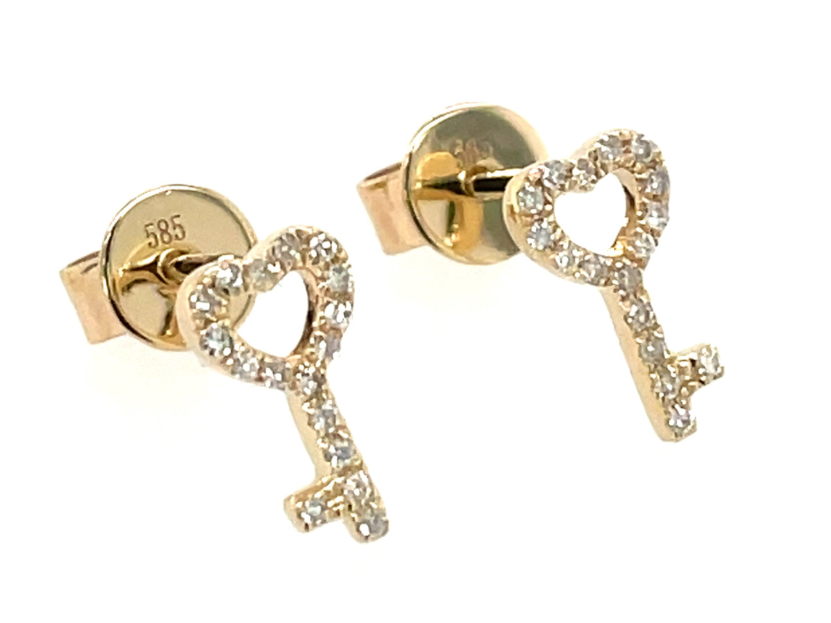 DIAMOND KEY HEART STUD EARRING