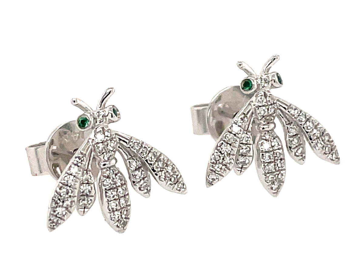 DIAMOND BEE EMERALD EYES STUD EARRING