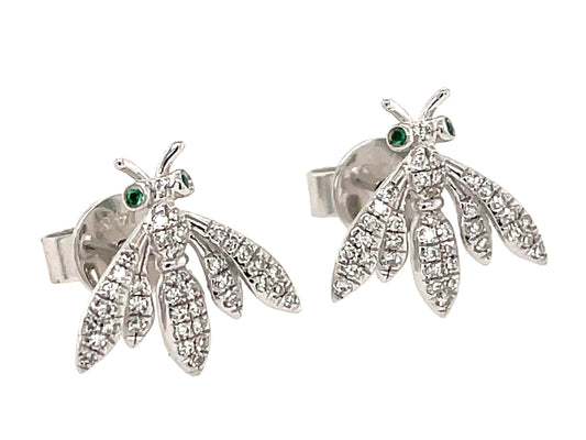 DIAMOND BEE EMERALD EYES STUD EARRING