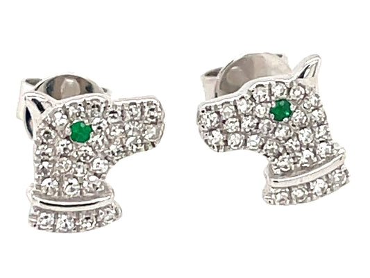 DIAMOND & EMERALD EYE DOG STUD EARRING
