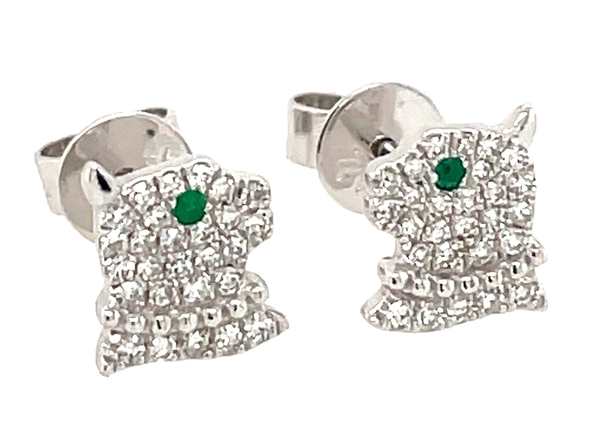 EMERALD & DIAMOND EYE CAT STUD EARRING