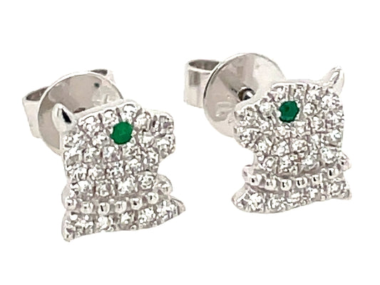 EMERALD & DIAMOND EYE CAT STUD EARRING