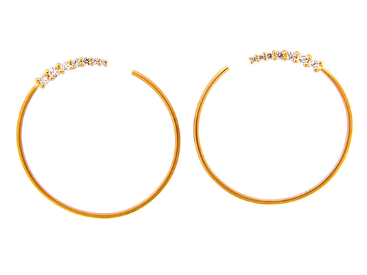 DIAMOND OPEN CIRCLE EARRING, SATIN FINISH,  14KY (N)