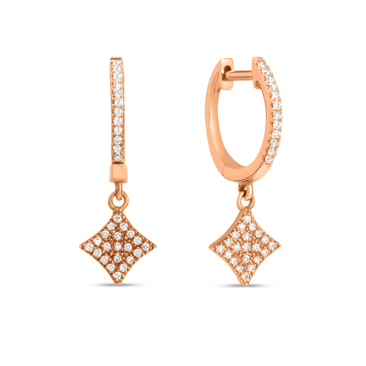 Diamond 4 Point Star Dangle Earring