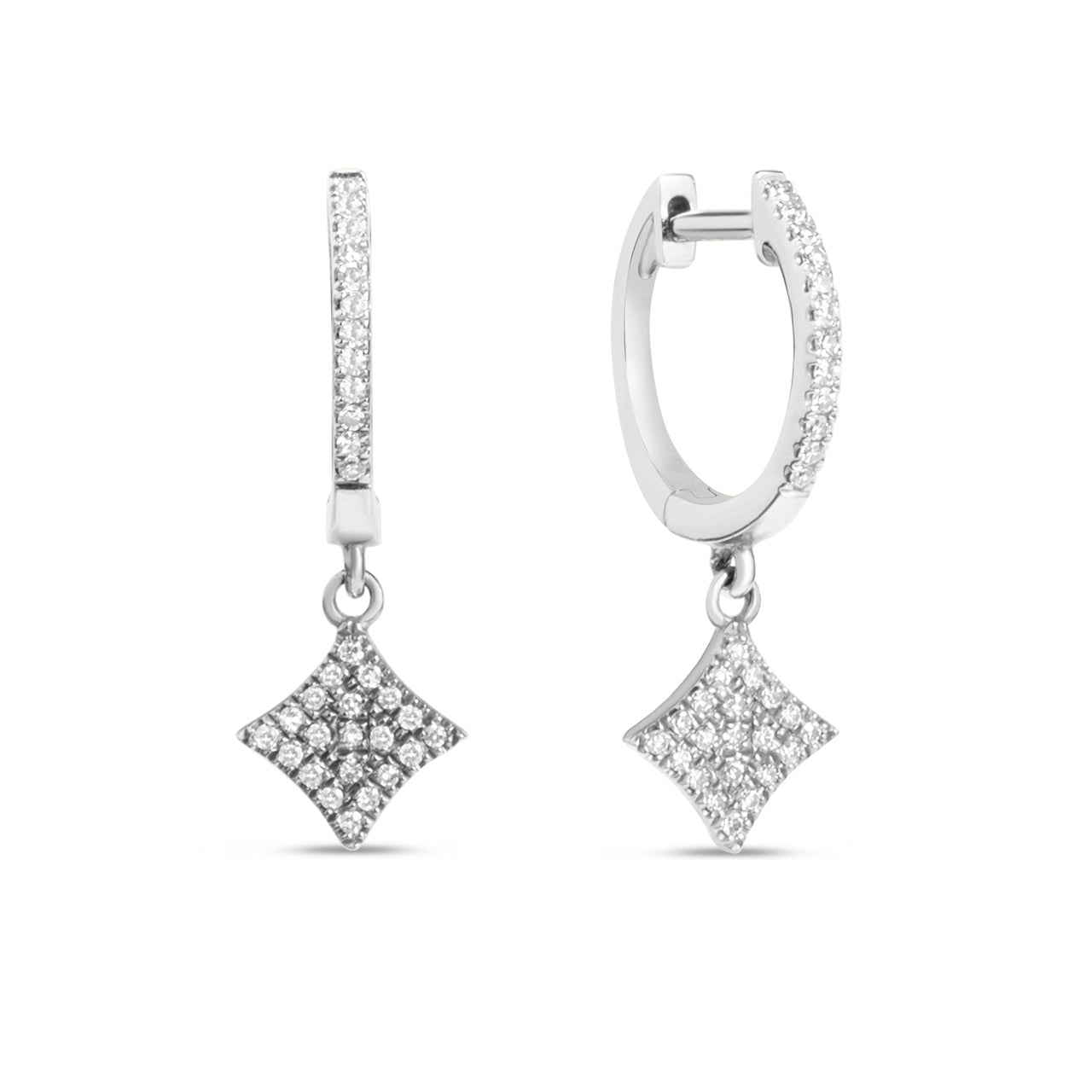 Diamond 4 Point Star Dangle Earring