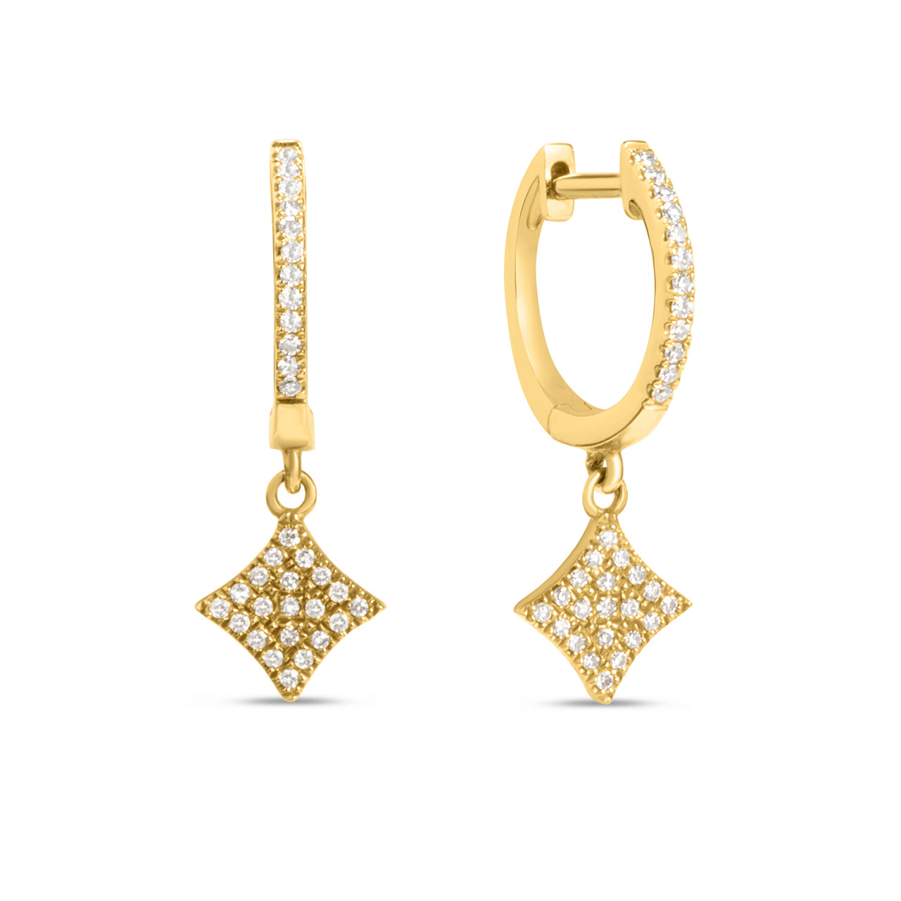 Diamond 4 Point Star Dangle Earring