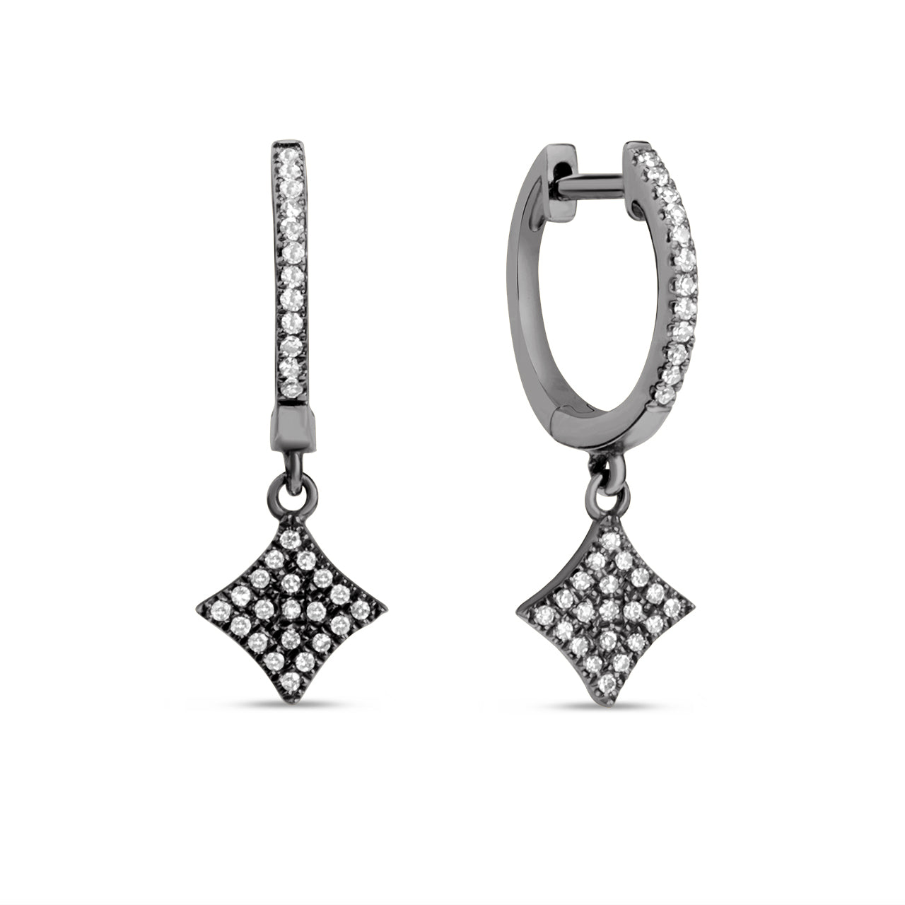 Diamond 4 Point Star Dangle Earring