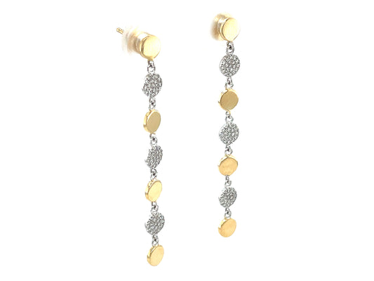 DIAMOND PAVE ALTERNATING DISC DANGLE EARRING, 45MM