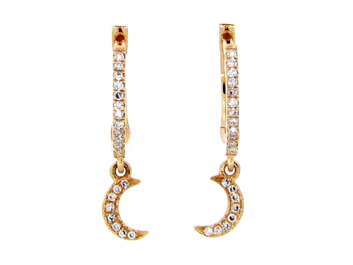 DIAMOND CRESCENT MOON DANGLE EARRING, 14KY (N)