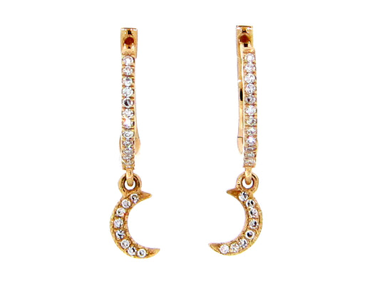 DIAMOND CRESCENT MOON DANGLE EARRING, 14KY (N)