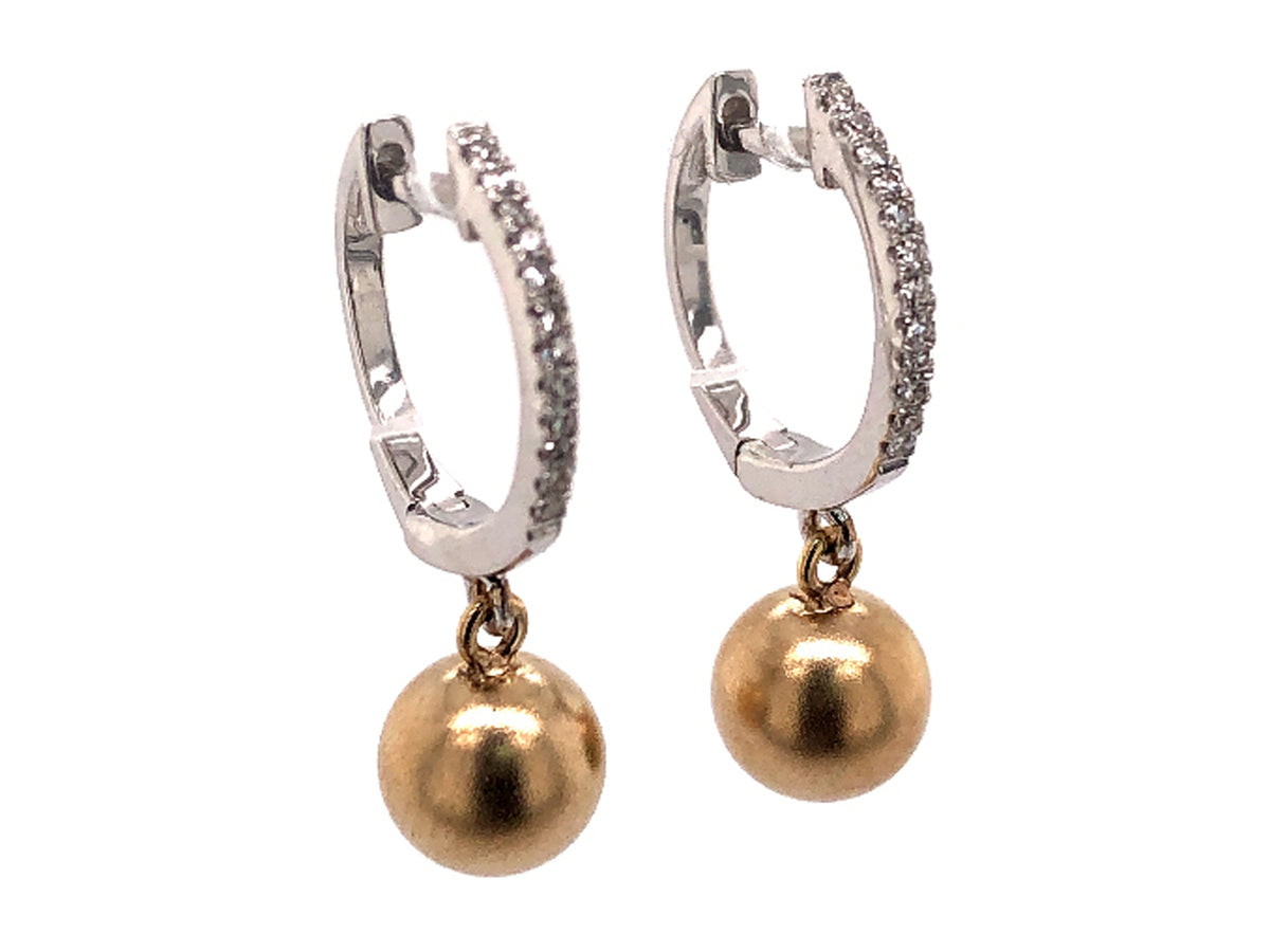 DIAMOND BALL DANGLE EARRING, 6MM BALL, SATIN FINISH BALL, 14KWY (N)