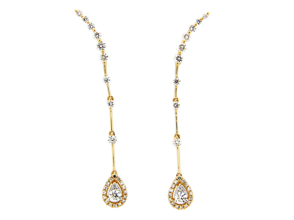 DIAMOND CURVED TOP DROP EARRING, 14KY (N)