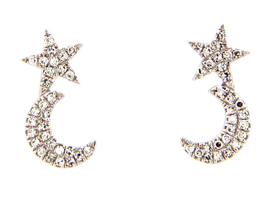 DIAMOND STAR & MOON STUD EARRING, 18KW (N)