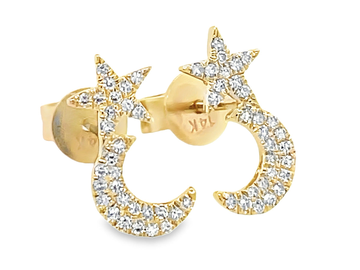 DIAMOND STAR & MOON STUD EARRING