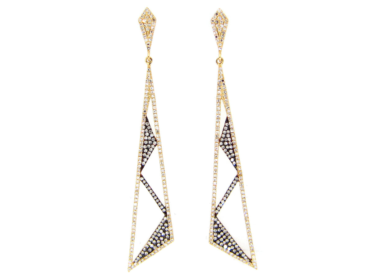 DIAMOND EARRING, 14K YELLOW GOLD, CENTER DIAMOND BLACK FINISH, (N)