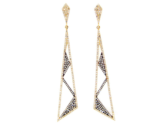 DIAMOND EARRING, 14K YELLOW GOLD, CENTER DIAMOND BLACK FINISH, (N)