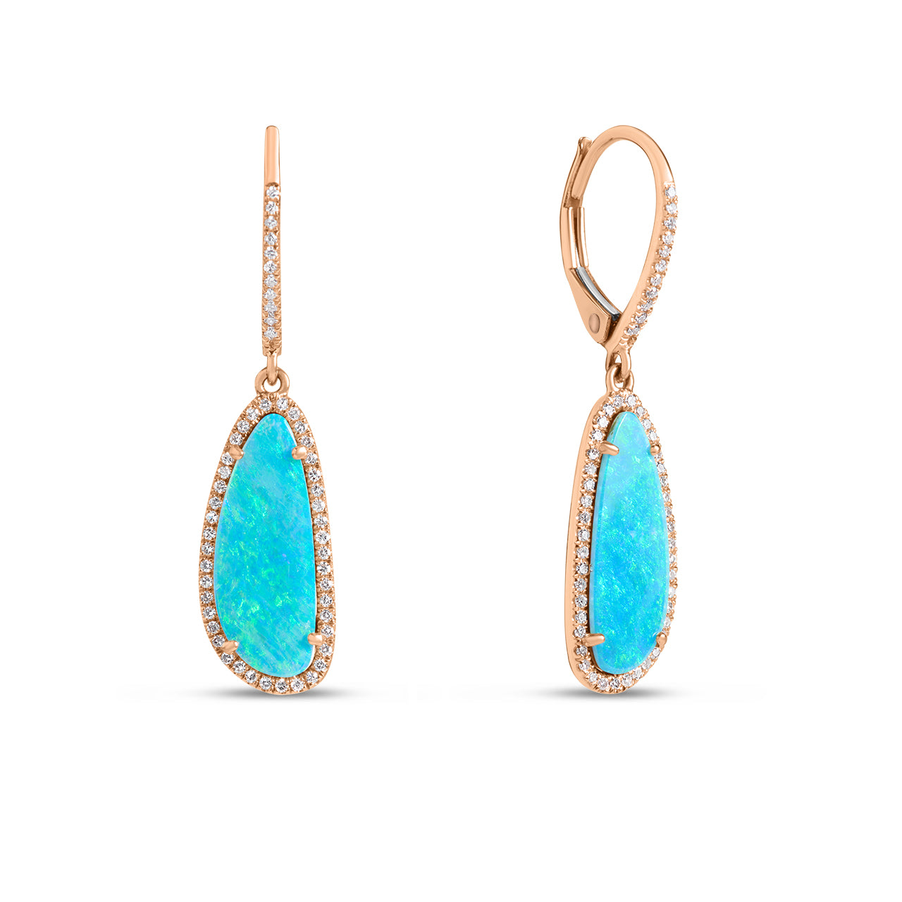 Opal & Diamond Long Freeform Dangle Earring