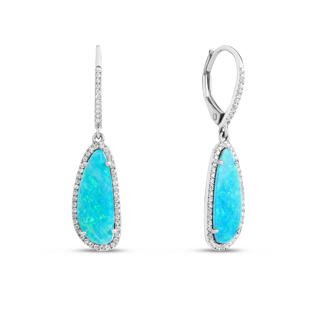 Opal & Diamond Long Freeform Dangle Earring