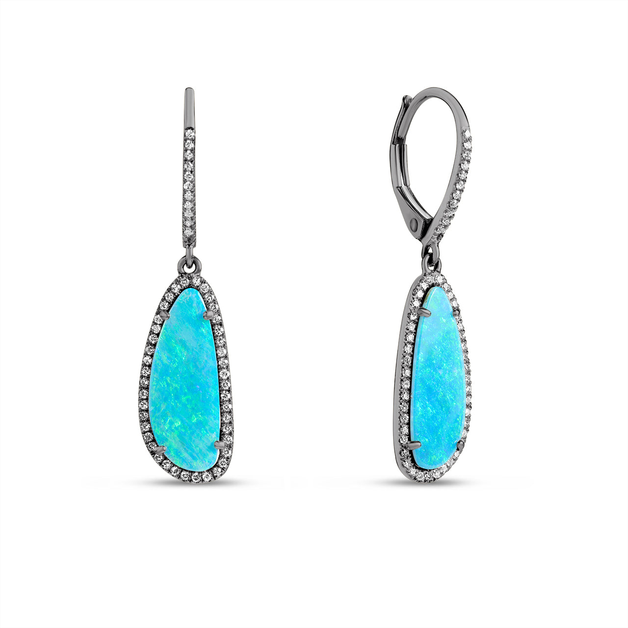 Opal & Diamond Long Freeform Dangle Earring